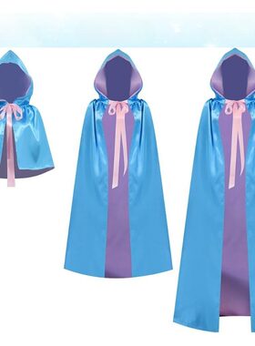 万圣节斗篷公主皇后仙女教母服装尖帽粉蓝色披风搭配粉色蝴蝶结袍
