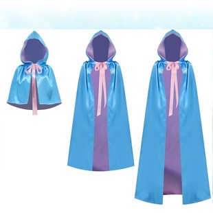 万圣节斗篷公主皇后仙女教母服装尖帽粉蓝色披风搭配粉色蝴蝶结袍