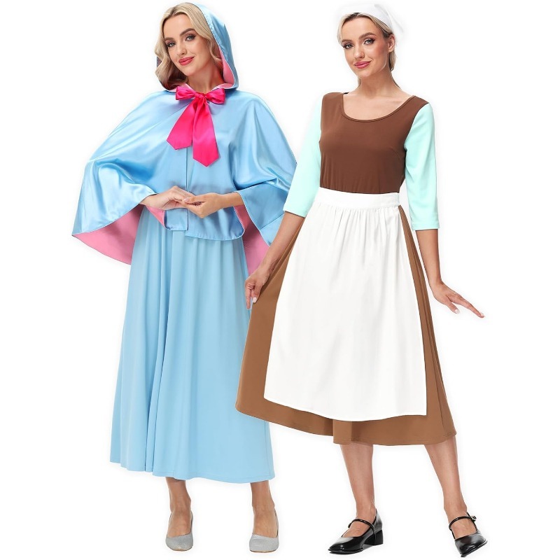 仙女教母服装尖帽粉蓝色斗篷搭配粉色蝴蝶结万圣节斗篷公主皇后衫