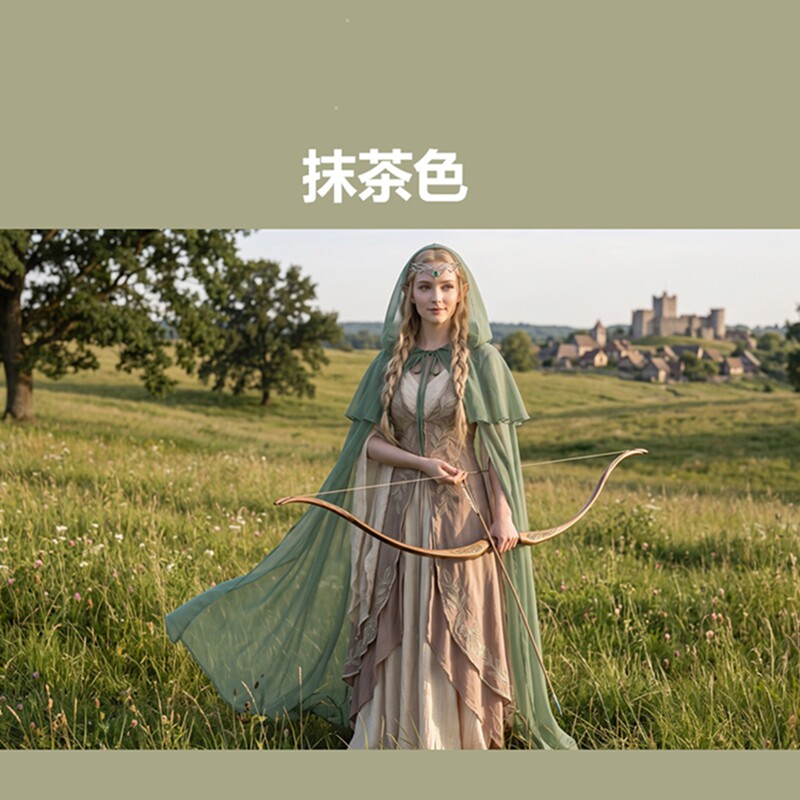 中世纪女士雪纺斗篷万圣节斗篷角色扮演cos精灵披肩薄纱连帽披风*图片