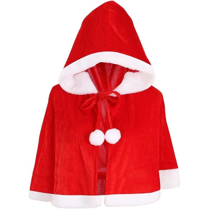 万圣节披风儿童袍圣诞节披肩斗篷兜帽短款披肩红色丝绒加毛边披肩
