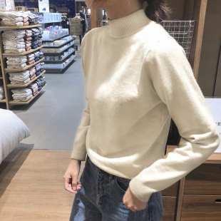 内搭韩版 短款 黑色线衣秋冬 长袖 半高领毛衣女宽松套头针织打底衫