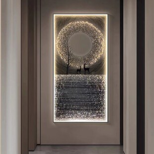 LED灯画光麋鹿玄关画现代客厅A装 轻奢 饰画走廊过道简约晶瓷画竖版