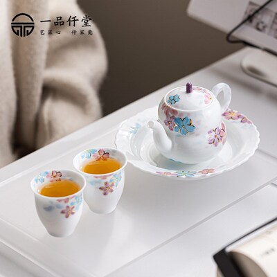 手绘描金折腰壶功夫茶具陶瓷家用简E约陶瓷茶壶茶具茶壶套装礼盒