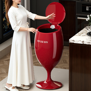 垃圾桶红酒杯创意收纳桶按压弹盖双桶清洁桶客厅移动隐藏轮卫生桶