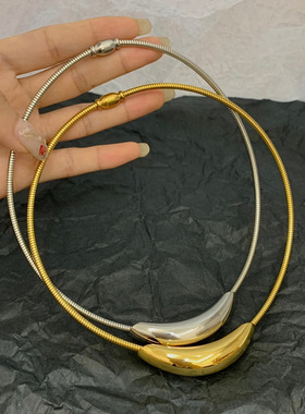 法国CherryKoko钛钢项链不掉色高级冷淡金属风弧形弯管吊坠设计