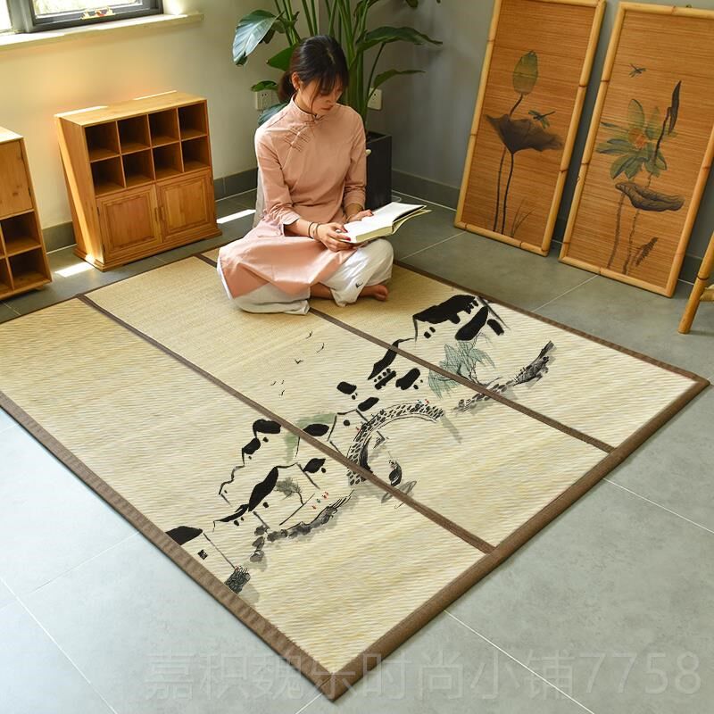 高档竹席地毯卧室榻米竹编中式客榻厅F地垫日式房边间床满铺折叠
