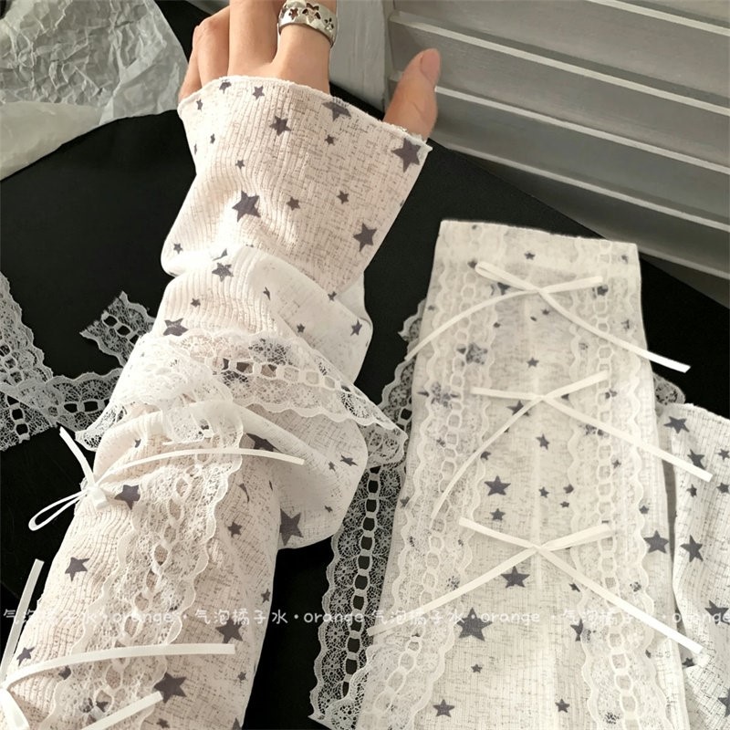 可爱亚文化星星冰丝防晒袖套女夏日蕾丝绑带防紫外线遮阳骑行冰袖
