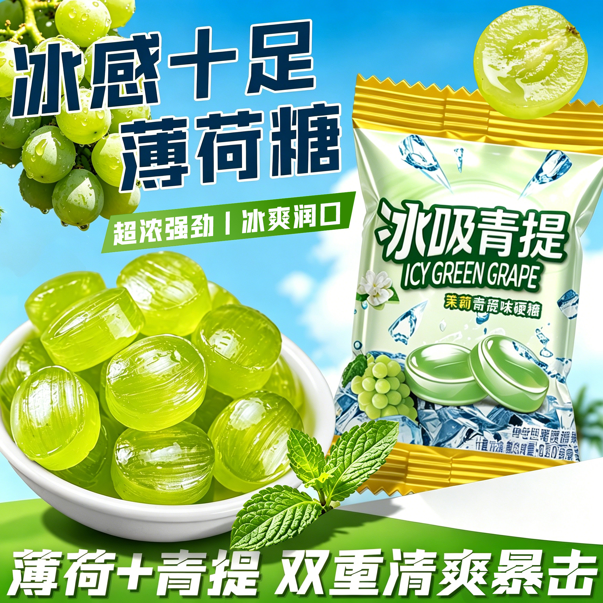 清凉冰吸薄荷糖新口气提润神喉硬糖独立包装接吻酒店招待商用发批