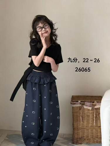 2026新款中大童女童夏款速干休闲裤棉麻阔腿裤9分裤