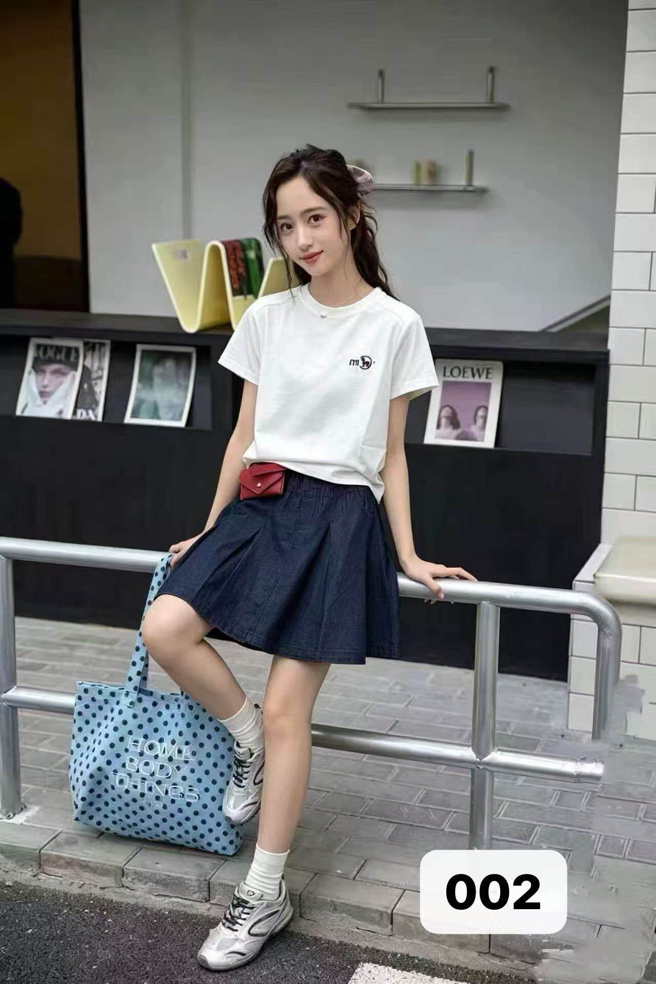 2026新款女中大童青少年牛仔短裙加白T恤套装