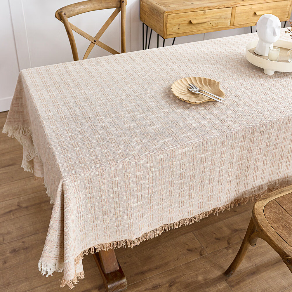 法式奶油风ins井字格桌布茶几盖布日式轻奢客厅方桌布餐桌布台布