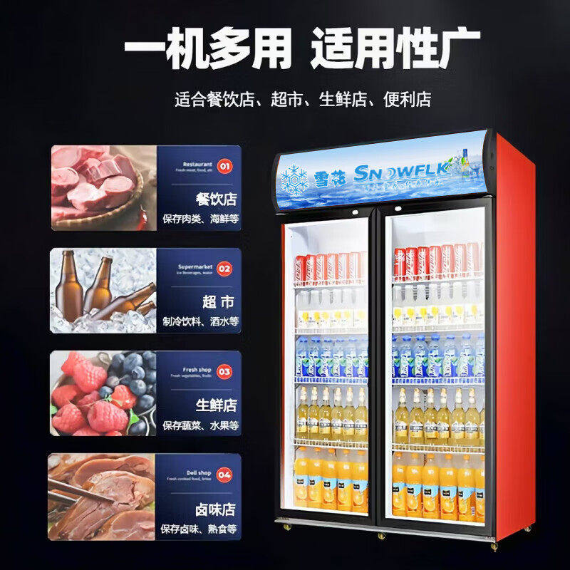 雪花饮料展示柜冷藏柜保鲜柜双开门冷饮冷柜商用立式啤酒柜冰箱