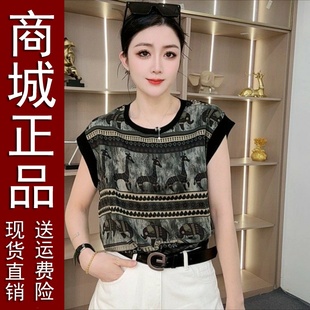 推薦 圓領(lǐng)無袖 新款 時(shí)尚 2025夏季 印花寬松t恤女士薄款 原版 直播爆款