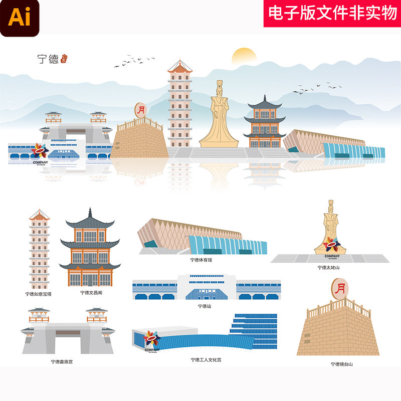 宁德地标建筑宁德城市天际线宁德都市风光中国福建宁德城市素材图