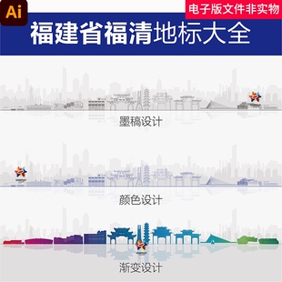 福清地标福清城市宣传福清天际线中国福建福清市福清剪影线稿素材