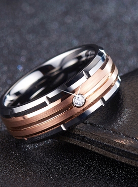 舒妃娅男士钨金宽版镶钻戒指