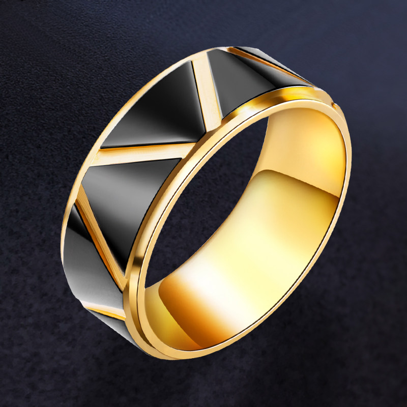 大宽版黑色镀金戒指男士ins潮流个性日韩男生单身戒欧美8mm食指环