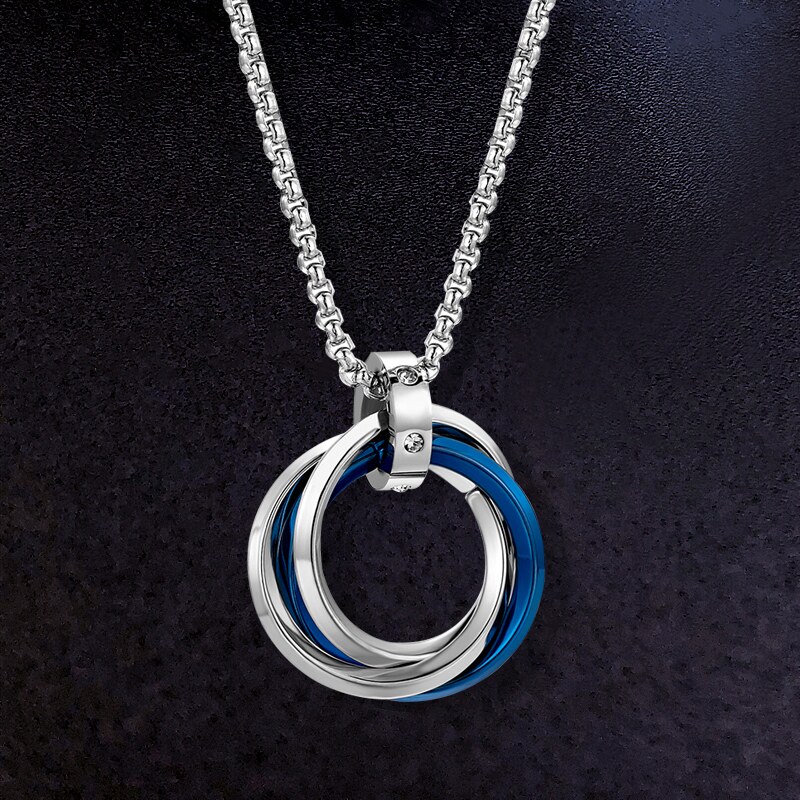 三圆环交叉ins潮流项链男嘻哈吊坠简约百搭个性欧美街头钛钢饰品