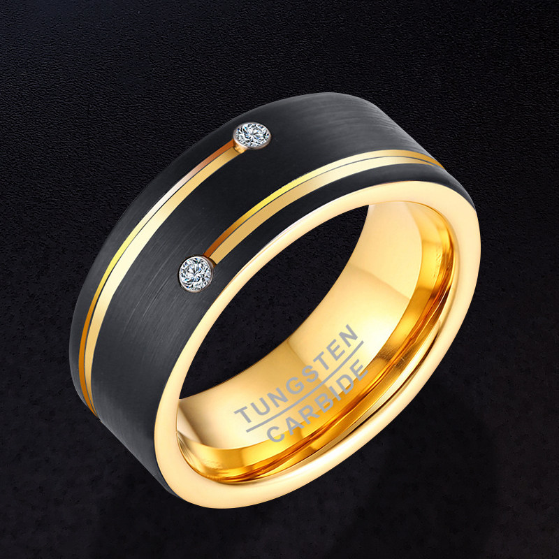 黑镶钻钨金戒指男ins潮流个性网红单身戒原创设计欧美男士食指环