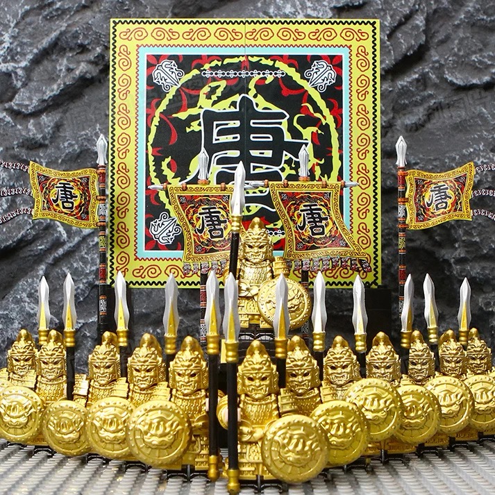 适用于乐高古代军事士兵大唐玄甲军铁浮屠骑士战马人仔积木旗玩具