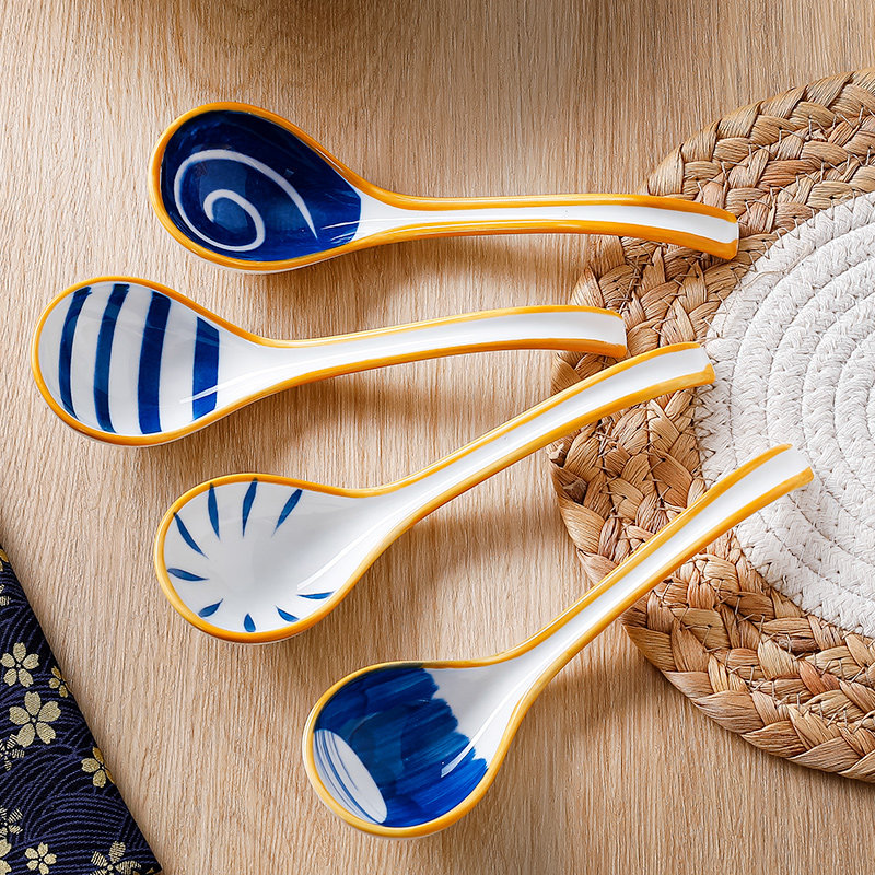 日式陶瓷勺子家用瓷勺高颜值长柄汤匙调羹精致大号汤勺瓢羹喝汤勺