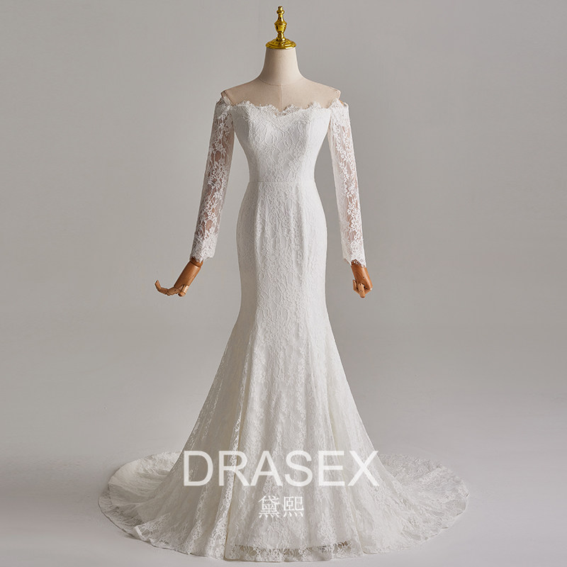 法式复古超仙一字肩蕾丝轻婚纱主纱高级感简约轻便绝美出阁宴礼服