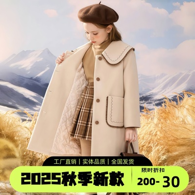 女童毛呢外套加厚夹棉学院风