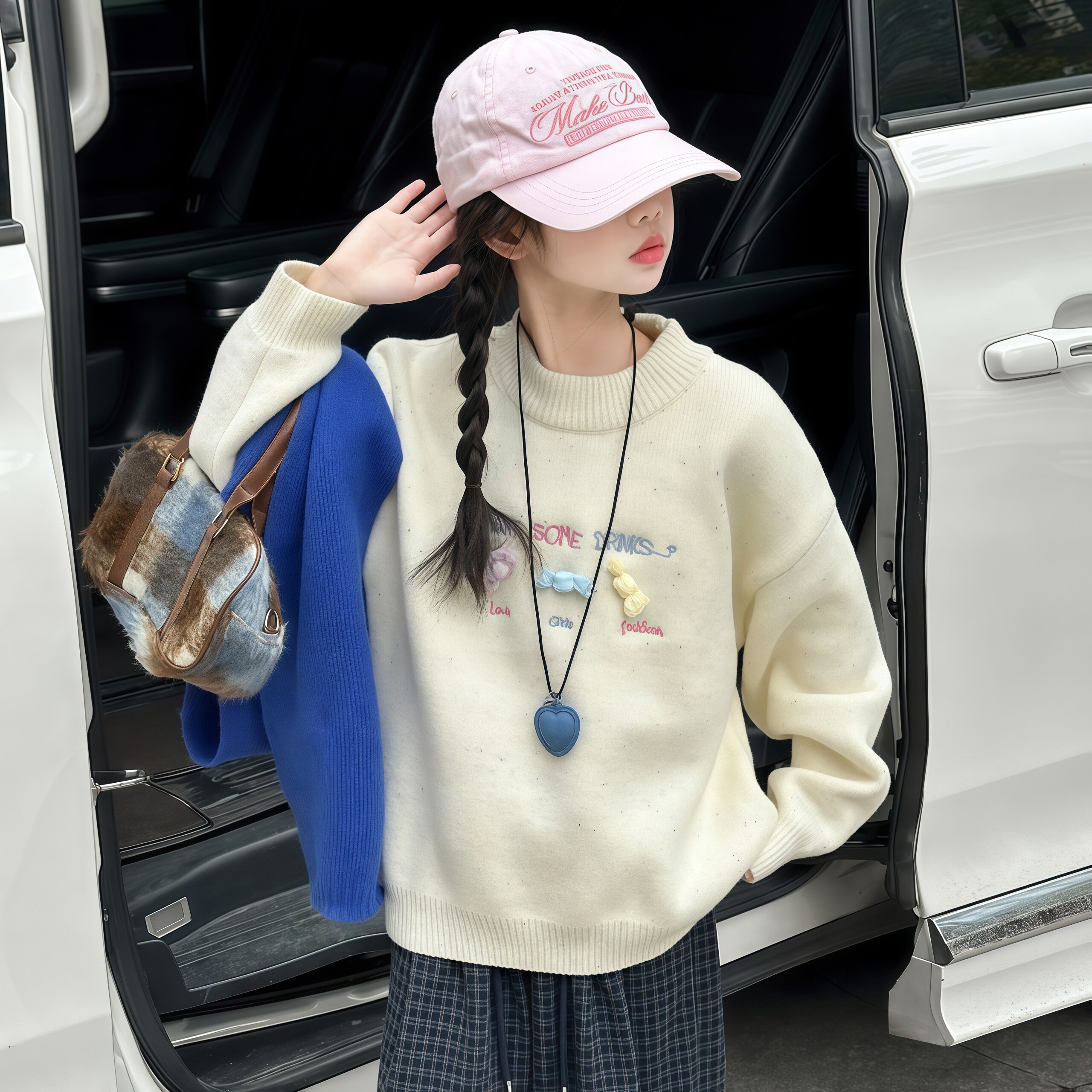 女童秋冬加厚保暖慵懒风针织衫