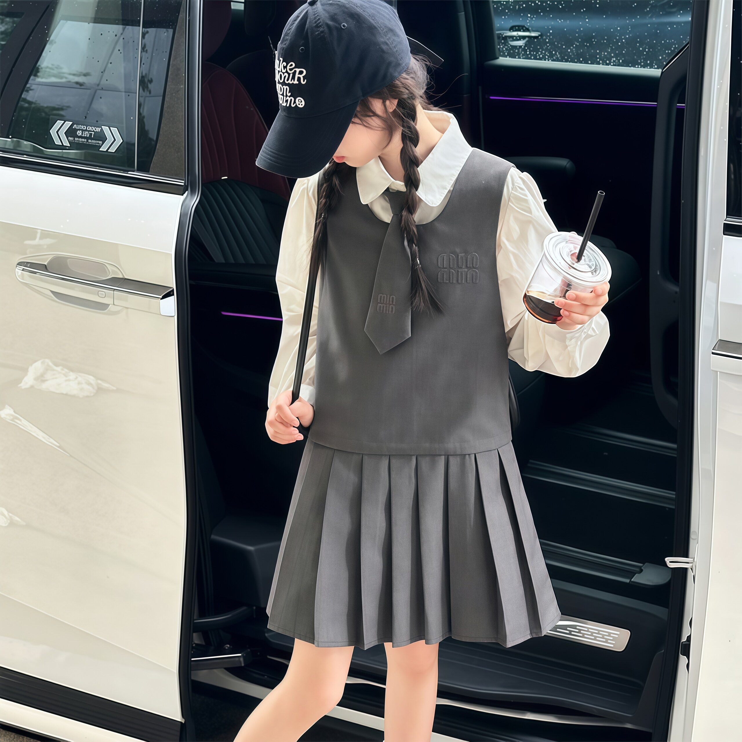 女童秋装学院风衬衫背心裙套装