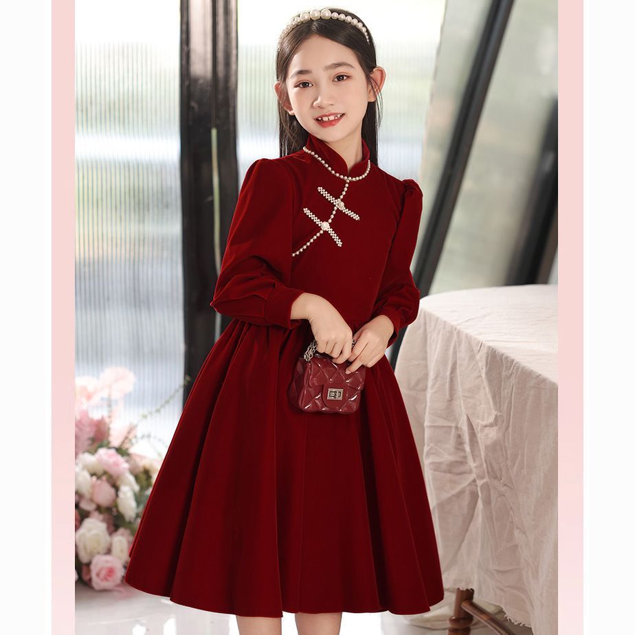 拜年服女童连衣裙秋冬2025新款小女孩洋气公主裙加绒加厚旗袍裙子