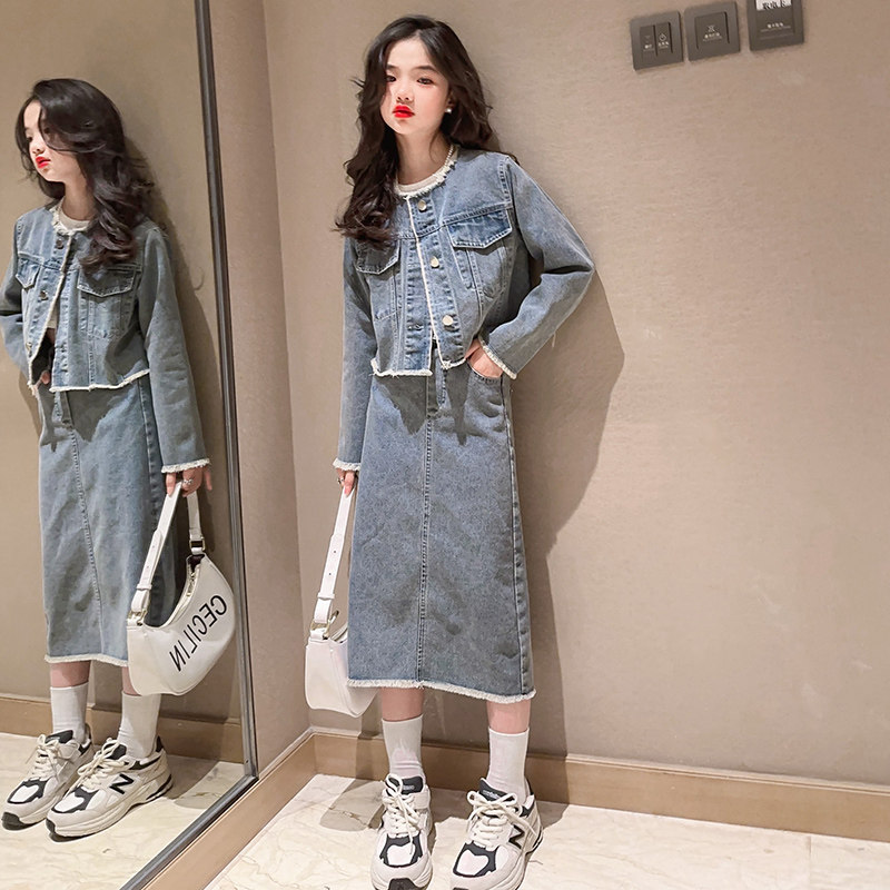 女童春秋款连衣裙2026牛仔套装裙