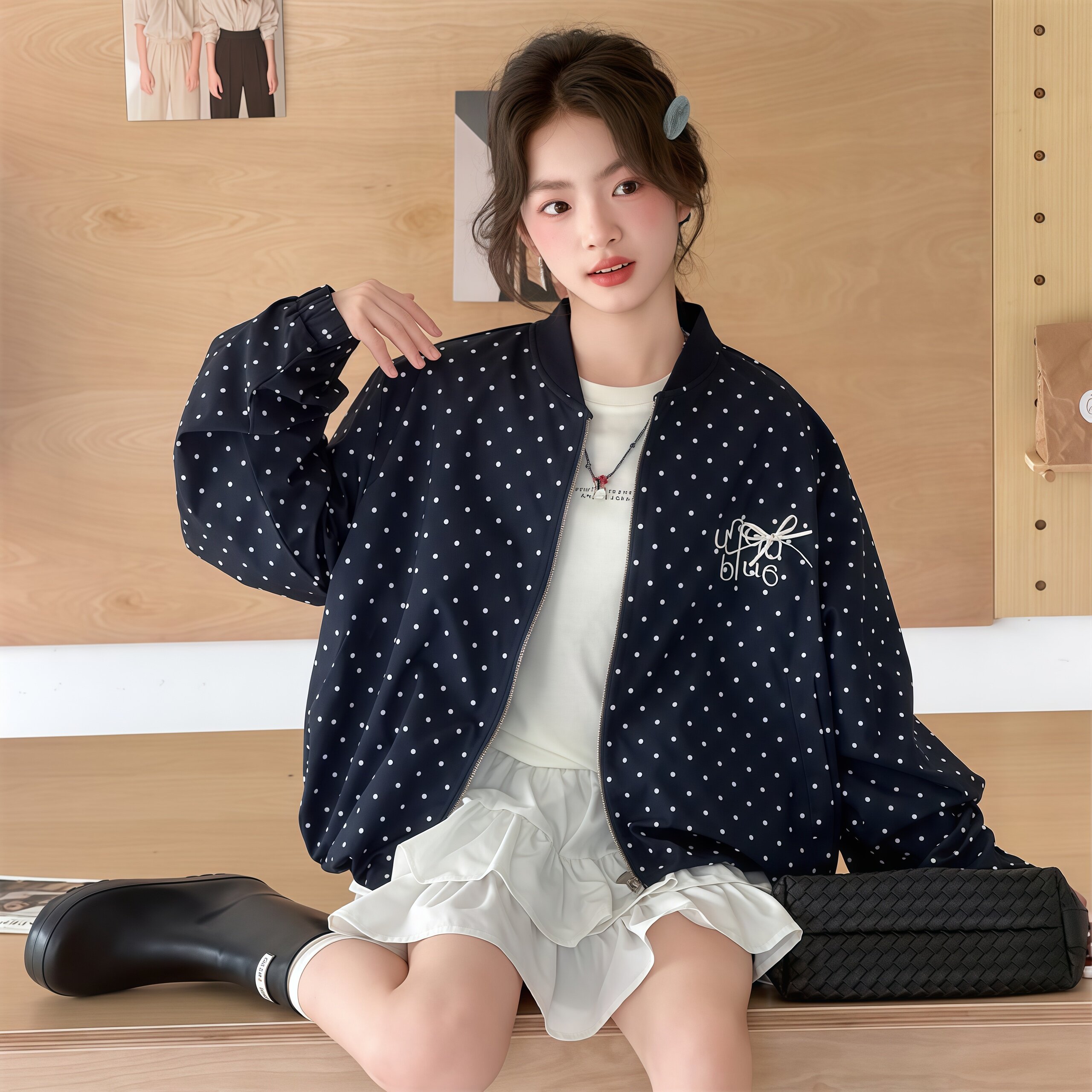 女童2026秋装洋气波点棒球夹克