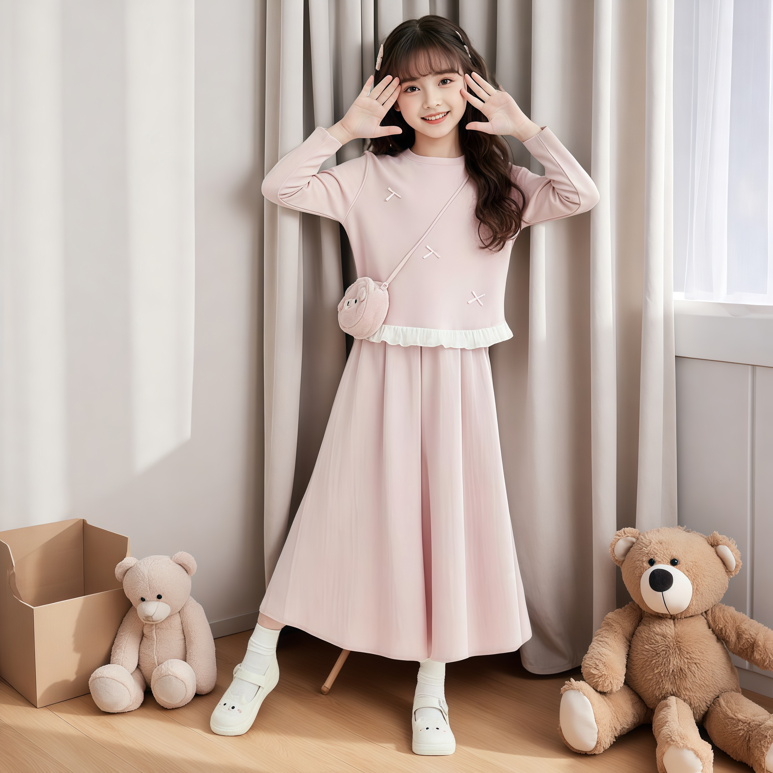 女童春装连衣裙套装2026新款大童女孩公主风洋气上衣半身裙两件套