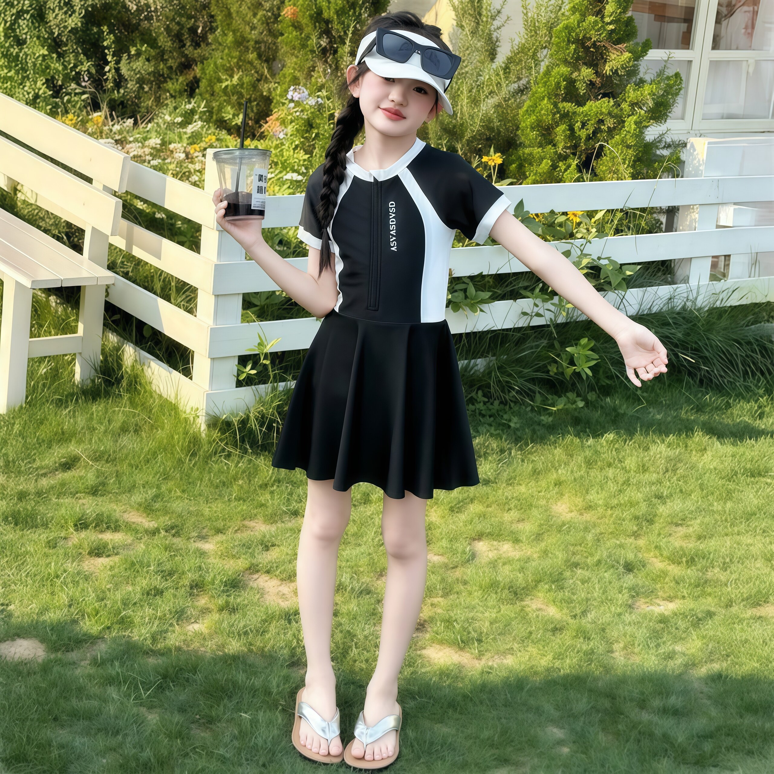 女童泳衣夏季2026新款中大童连体裙式泳衣学生防晒速干儿童游泳衣