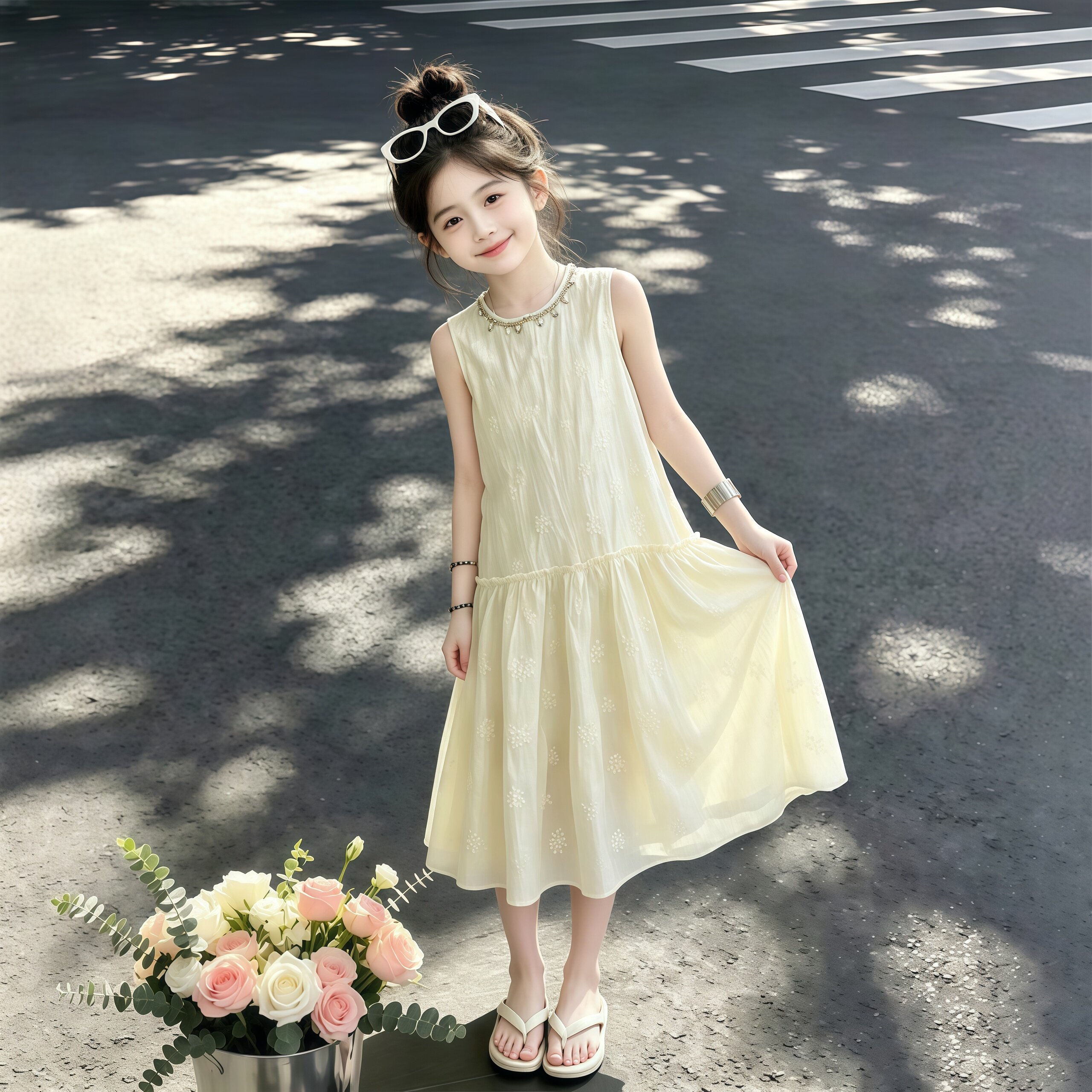 女童无袖连衣裙2026夏装新款中大童温柔风背心裙洋气初中生裙子