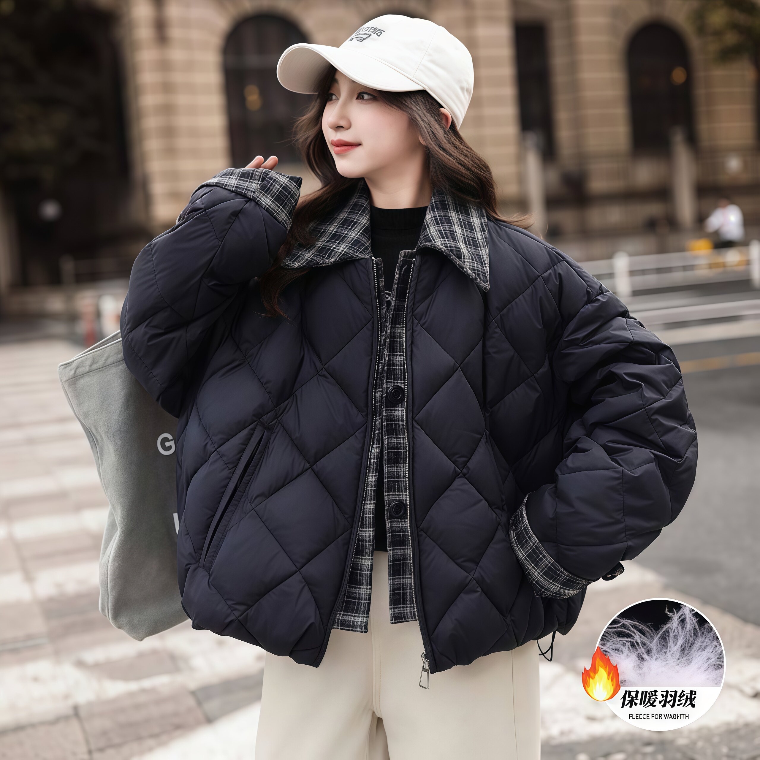女童假两件羽绒服冬装2026新款中大童宽松休闲外套加厚女孩潮服