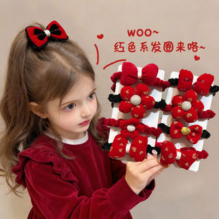 儿童蝴蝶结发圈女童红色新年皮筋花朵头绳小女孩高颜值不伤发头饰