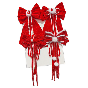 新年头饰儿童蝴蝶结发夹女童公主飘带发饰小女孩过年红色头花发卡