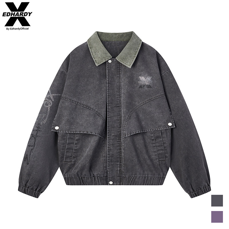 Ed Hardy X新款烫钻潮流男女复古水洗牛仔夹克外套X1C1FA052025