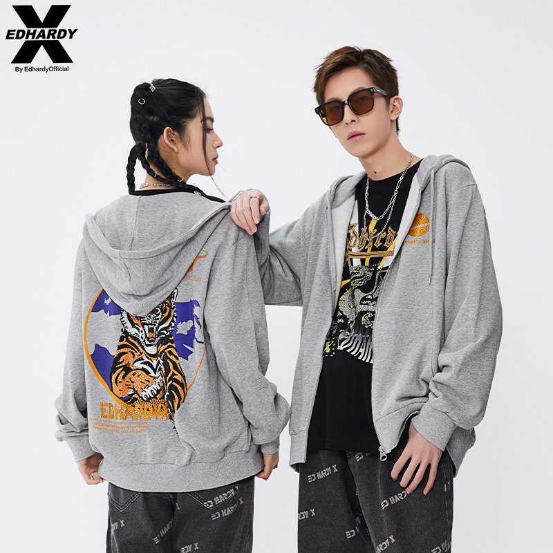 EdHardyX男女同款拉链连帽卫衣
