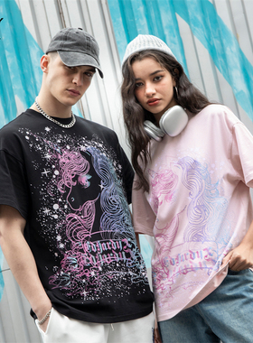 Ed Hardy X2025新款夏季彩色渐变色烫仿钻印花休闲T恤衫男女同款
