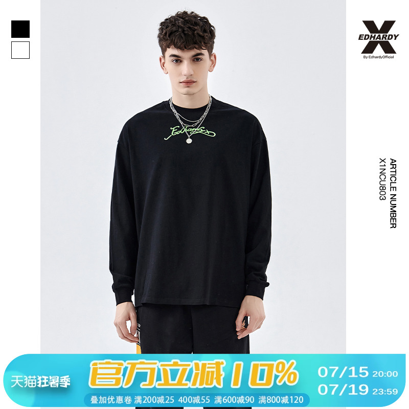 edhardyx春秋字母logo印花基础长袖t恤打底衫男女同款上衣衣服男