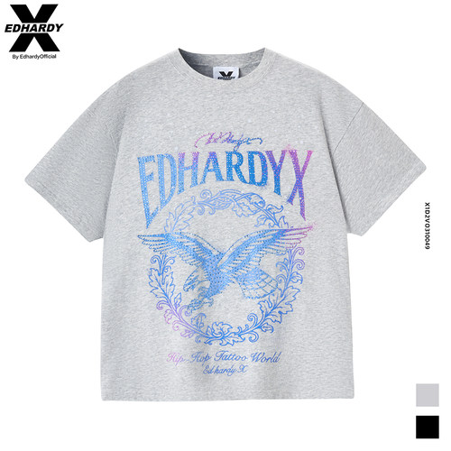 EDHARDYX美式复古烫钻印花T恤