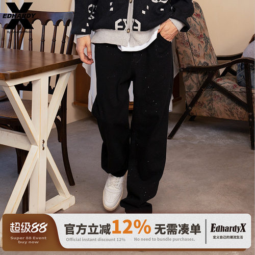 EDHARDYX25年秋冬100%棉烫钻男女同款皮标织唛休闲牛仔长裤裤子