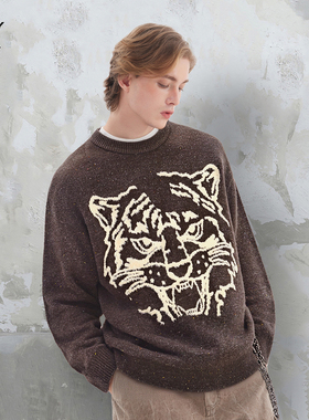 EDHARDY X2025秋百搭宽松X花纱提花宽松圆领毛衫针织衫打底衫上衣