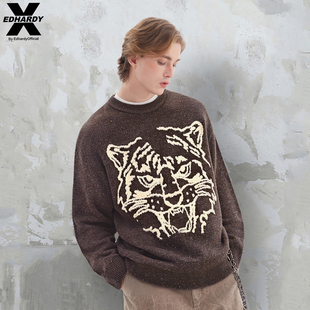 打底衫 针织衫 上衣 X2025秋百搭宽松X花纱提花宽松圆领毛衫 EDHARDY