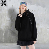 EDHARDY X秋冬新款 潮牌设计感宇航领字母烫钻连帽套头卫衣上衣