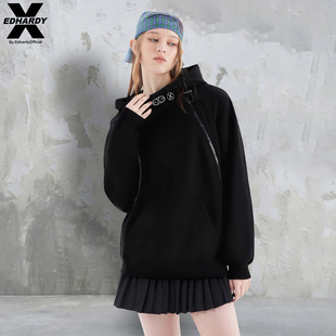 EDHARDY X秋冬新款潮牌设计感宇航领字母烫钻连帽套头卫衣上衣