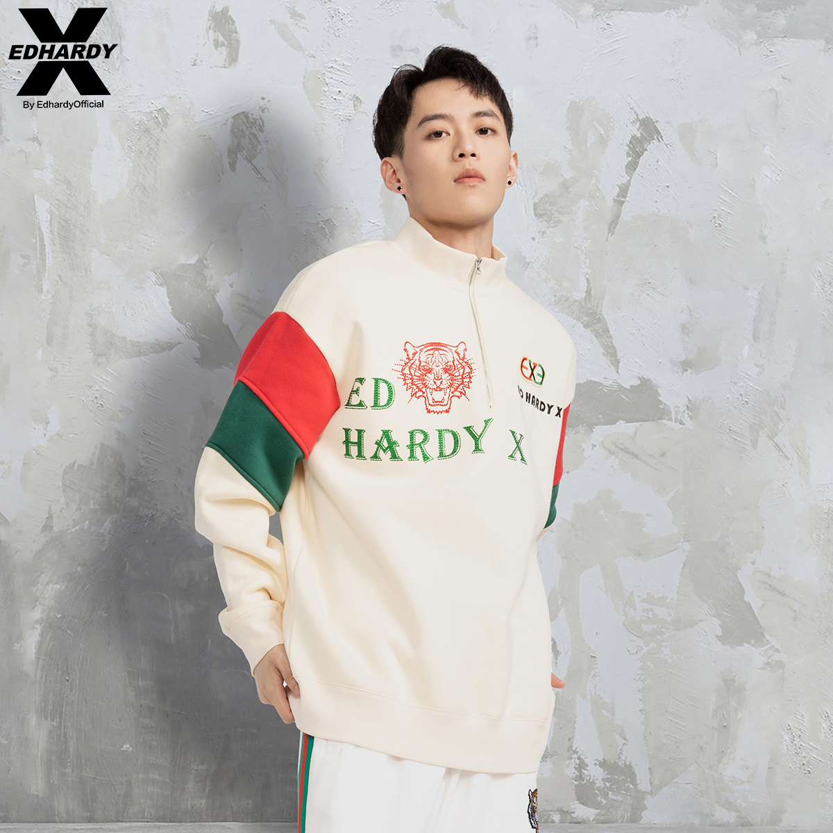 EdHardyX半开襟拉链潮牌情侣卫衣